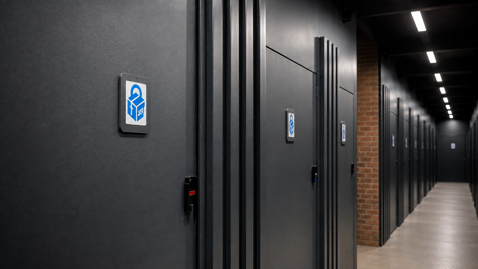 Unit doors with Brennans storage plaques