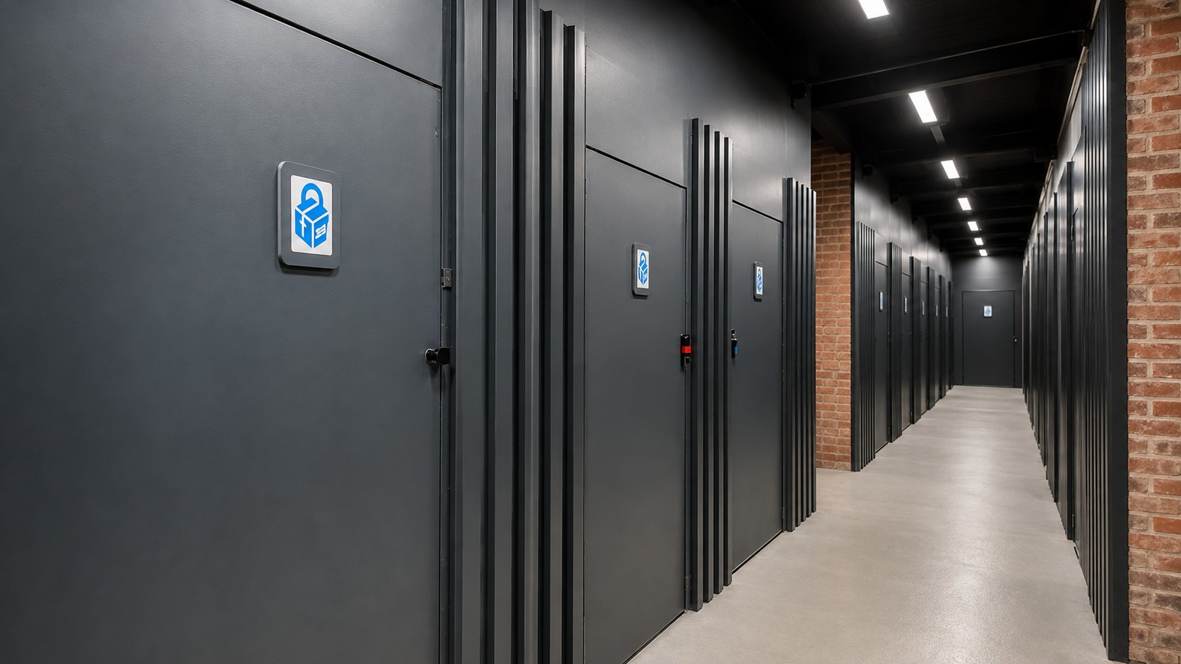 Indoor corridor of storage units