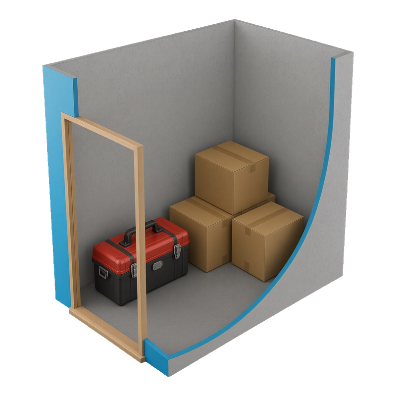 Small unit — about 20 square feet, like a large cupboard or a few stacked packing crates